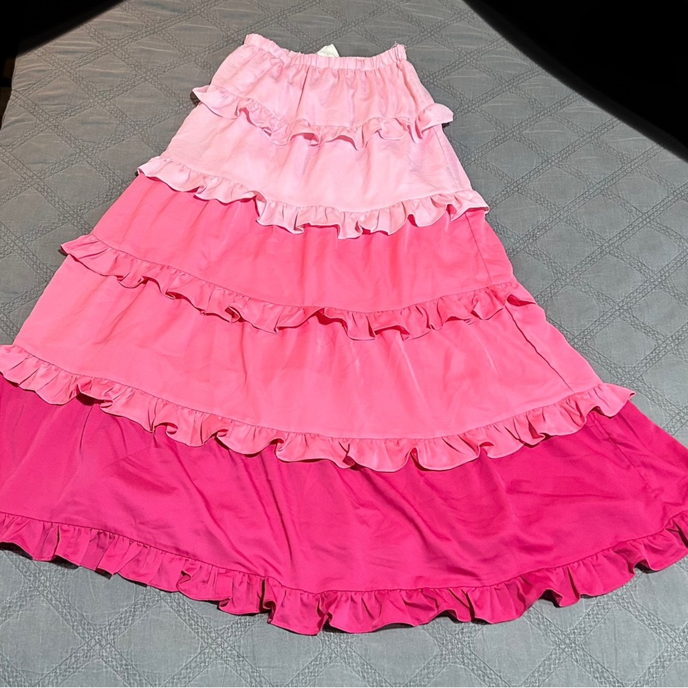 Fantastic Fawn Tiered Ruffle Maxi Skirt Pink Ombre Size Small